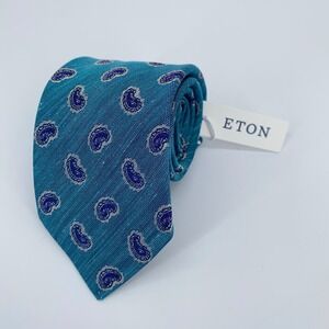 Eton Tie Mens One Size Blue Paisley Silk Classic Luxury Necktie Italy Made NWT